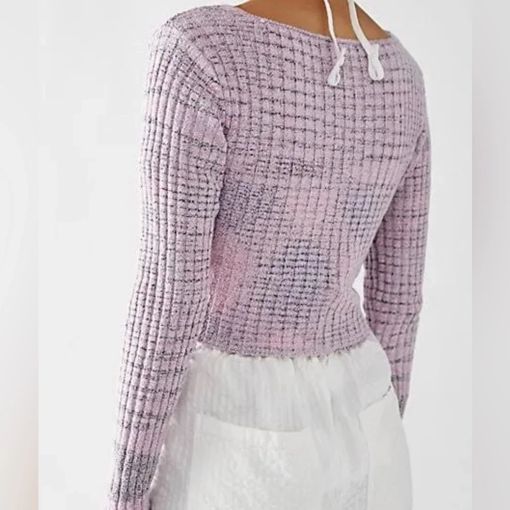 Free People Brooke Wrap Sweater (lilac fog combo) Size Medium NWT